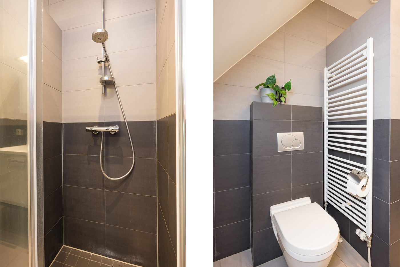 De inloopdouche en het toilet van de eigen badkamer bij de ouderslaapkamer